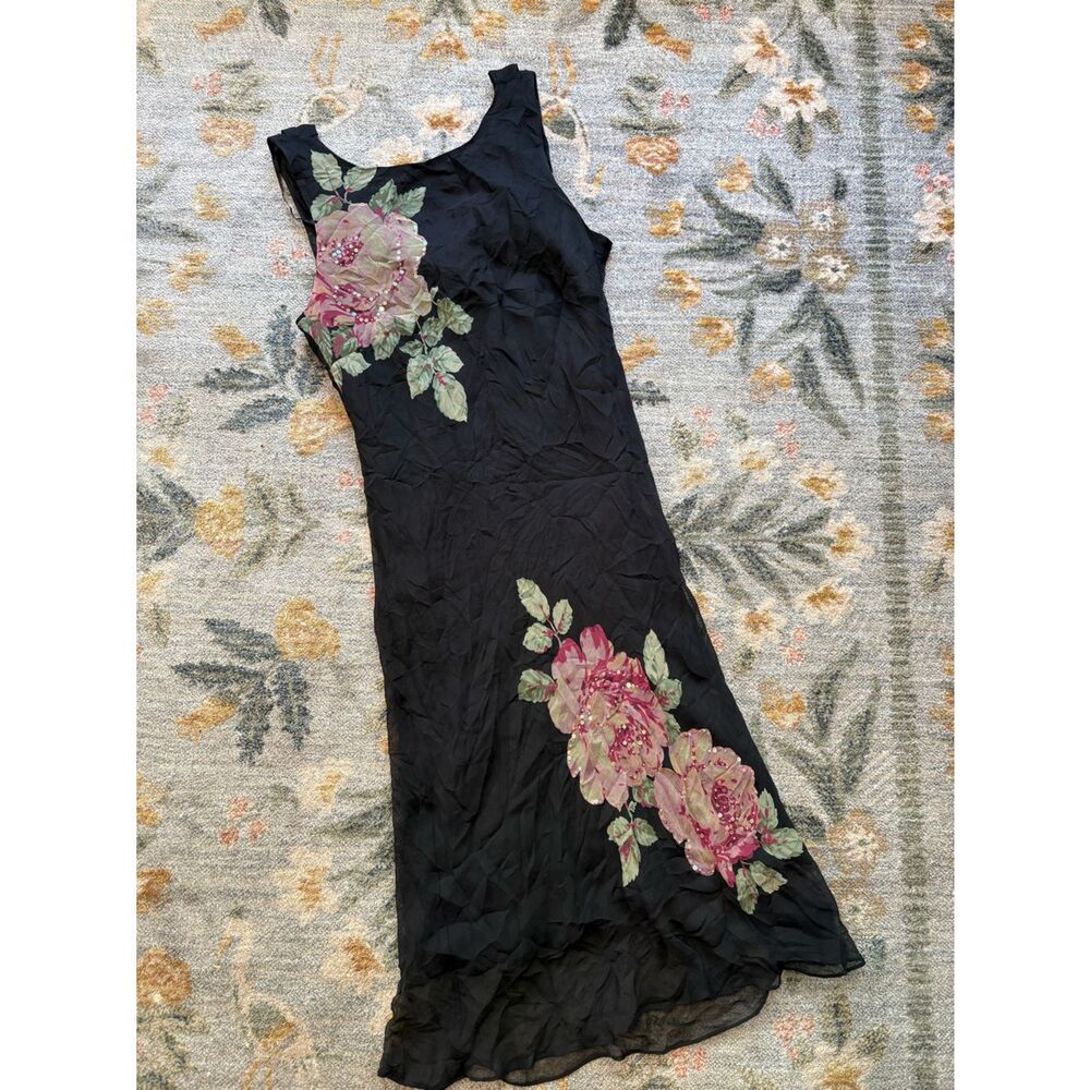Robbie Bee Y2K 90s Black Silk Dress Size Medium Fairy Grunge Whimisgoth Cottage